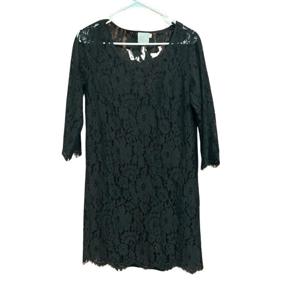 HD in Paris Anthropologie Lace Dress Elegant Cocktail‎ Party 3/4 Sleeve Black  M
